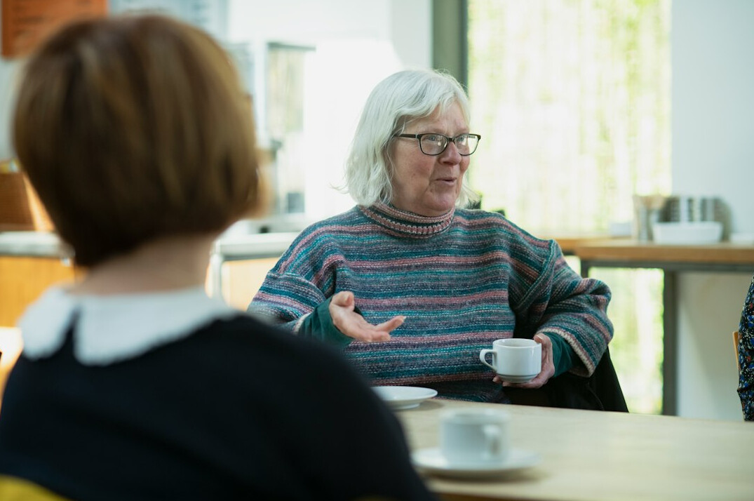 elderly person telling story