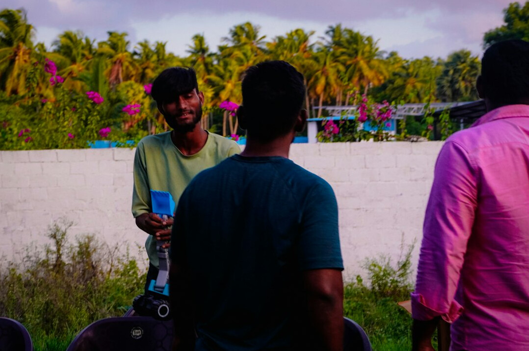man telling story outdoors